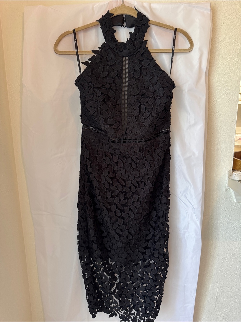 Bardot Black Floral Appliqué Halter Midi Dress